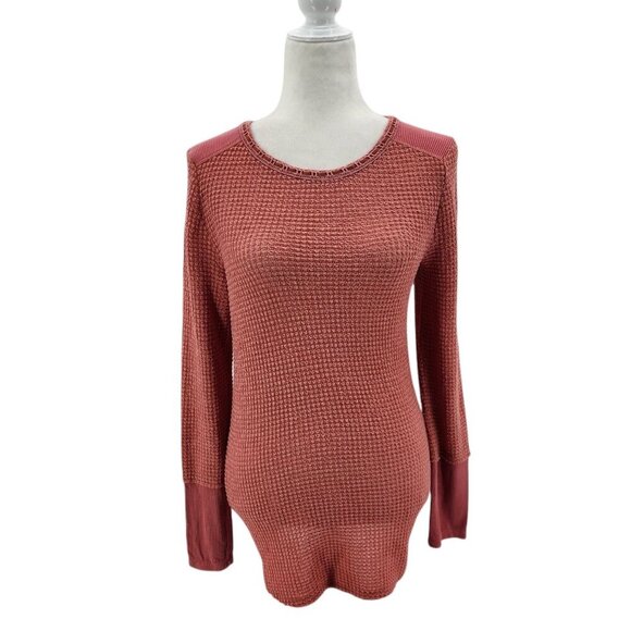 Sundance Everly Waffle Tee Guava Pink Knit Top Sweater Womens Small - Picture 1 of 8